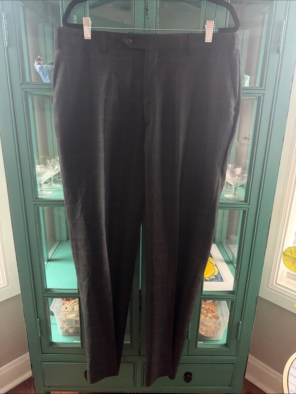 Berle 100% wool Tailored Men's Dress Pants in Dark Gray pinstripe check EUC